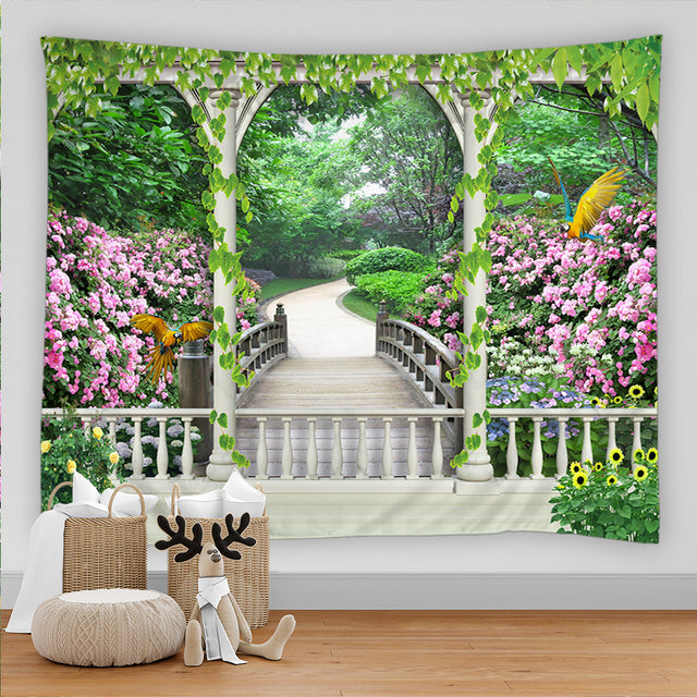 Bridge Walkway With Roses Garden Tapestry - Clover Online