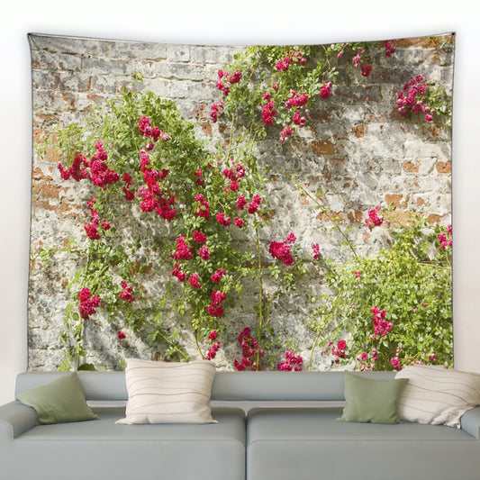 Rustic Brick Wall With Climbing Flowers Garden Tapestry - Clover Online