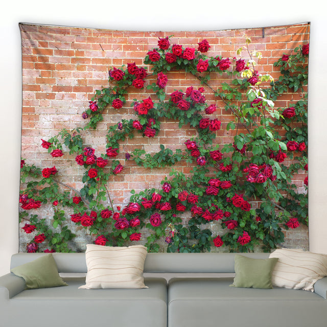 Brick Wall With Climbing Roses Garden Tapestry - Clover Online