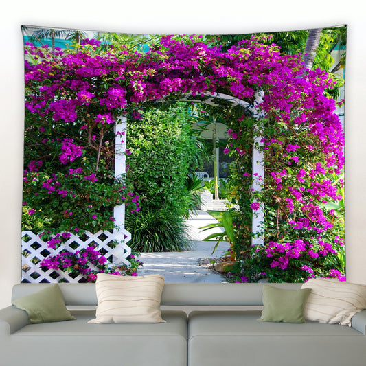 White Arch With Climbing Purple Flowers Garden Tapestry - Clover Online