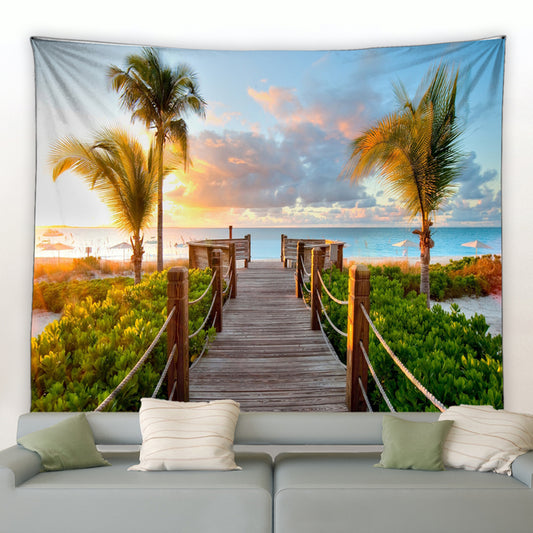Sunset Beach Jetty Garden Tapestry - Clover Online